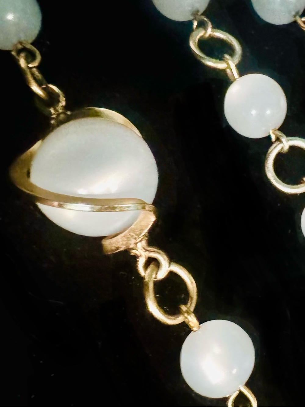 Vintage MCM light blue Moonglow Lucite gold tone necklace & bracelet set